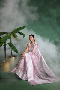 Purple Organza Saree with Unstitched Blouse