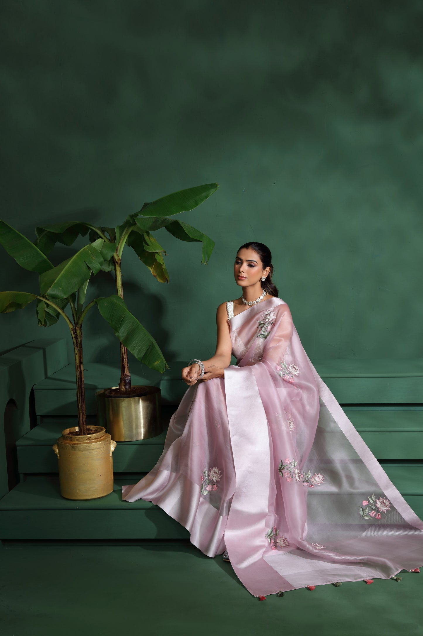 Purple Organza Saree with Unstitched Blouse