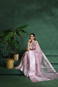 Purple Organza Saree with Unstitched Blouse