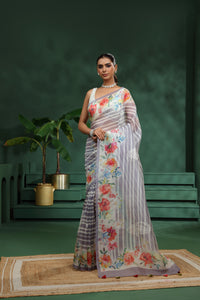 Purple Organza Saree with Unstitched Blouse