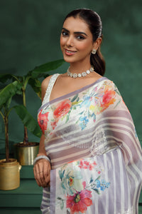 Purple Organza Saree with Unstitched Blouse