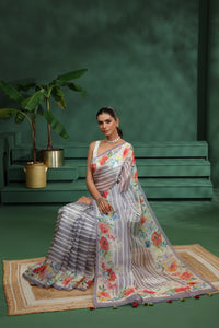 Purple Organza Saree with Unstitched Blouse