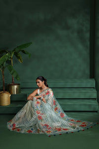 Green Organza Saree with Unstitched Blouse