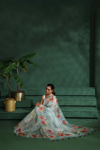 Green Organza Saree with Unstitched Blouse