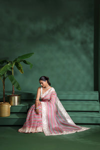 Multicolour Organza Saree with Unstitched Blouse