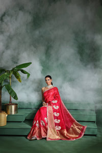 Pink Organza Saree with Unstitched Blouse