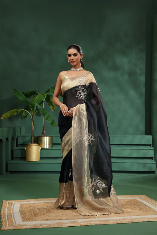 Black Organza Saree with Unstitched Blouse