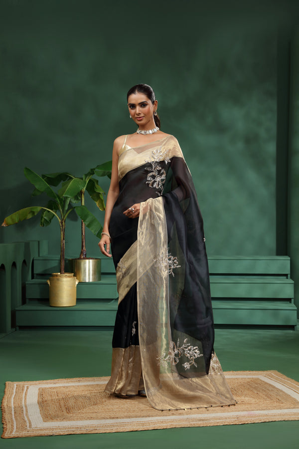Black Organza Saree with Unstitched Blouse
