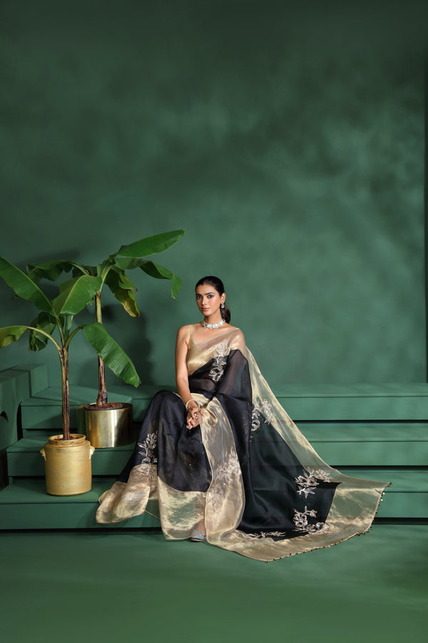 Black Organza Saree with Unstitched Blouse