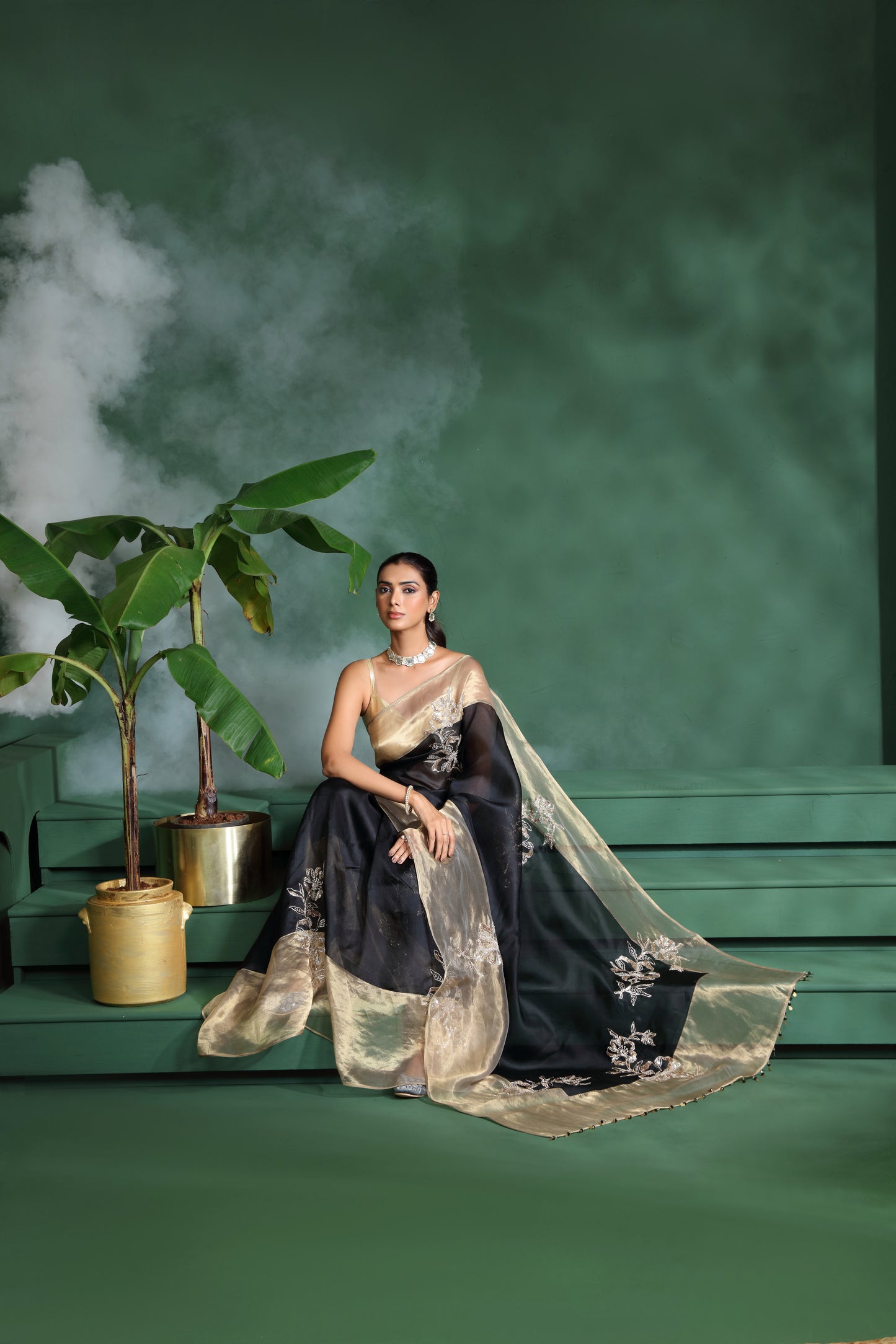 Black Organza Saree with Unstitched Blouse
