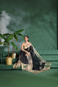 Black Organza Saree with Unstitched Blouse