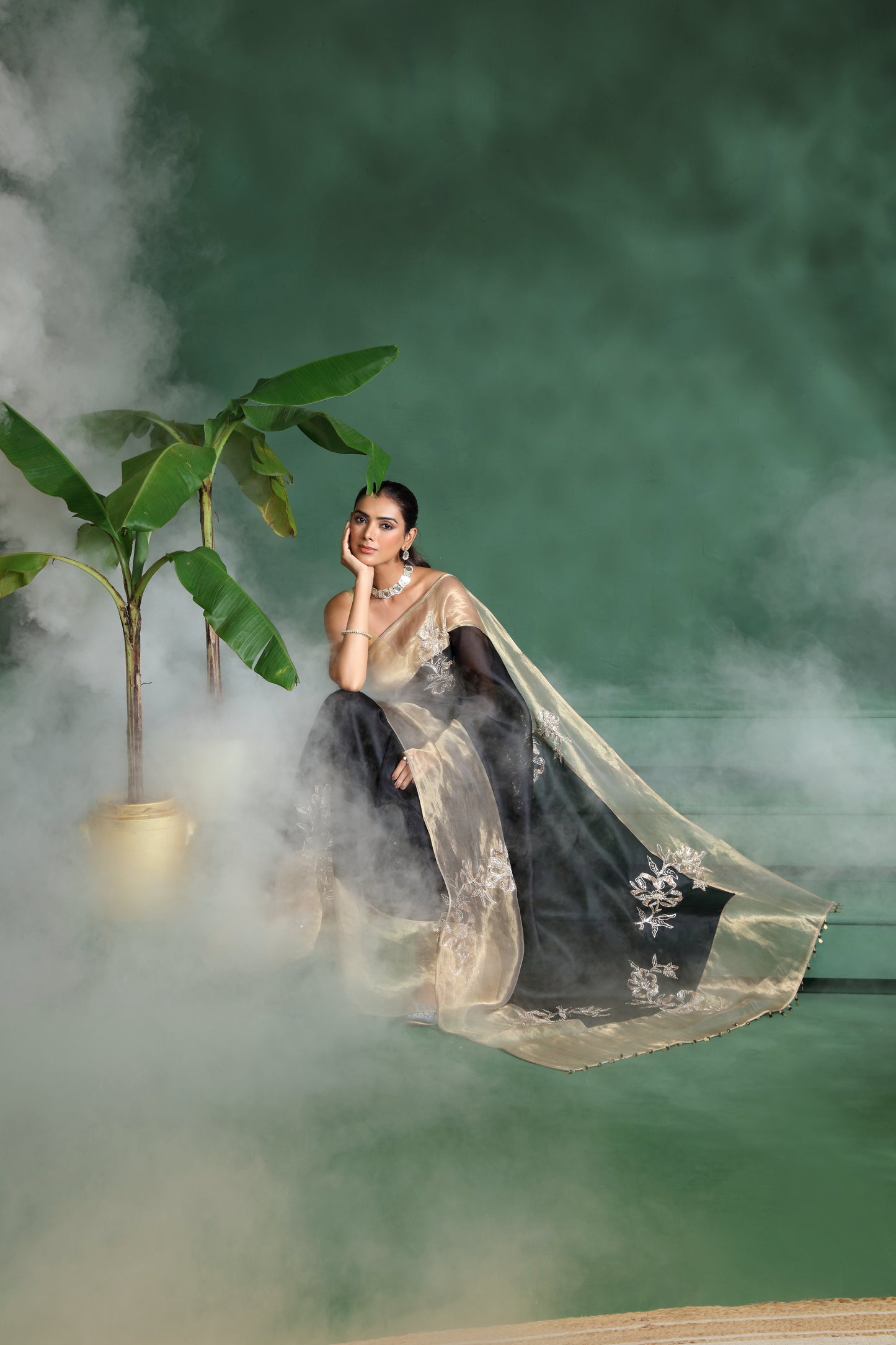 Black Organza Saree with Unstitched Blouse