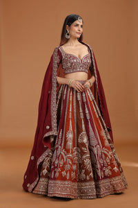 Brown Art Raw Silk Lehenga Set with Organza Dupatta & Zari Work