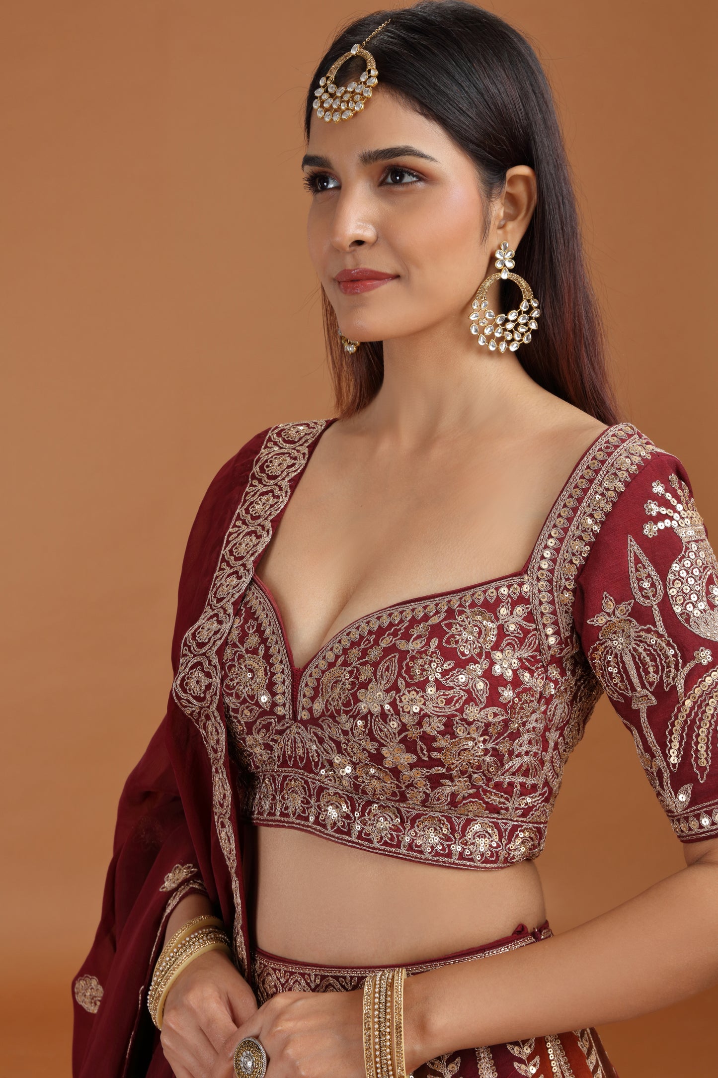 Brown Art Raw Silk Lehenga Set with Organza Dupatta & Zari Work