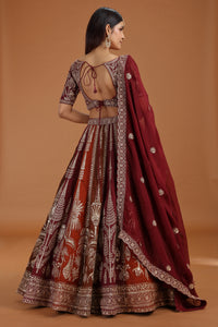 Brown Art Raw Silk Lehenga Set with Organza Dupatta & Zari Work