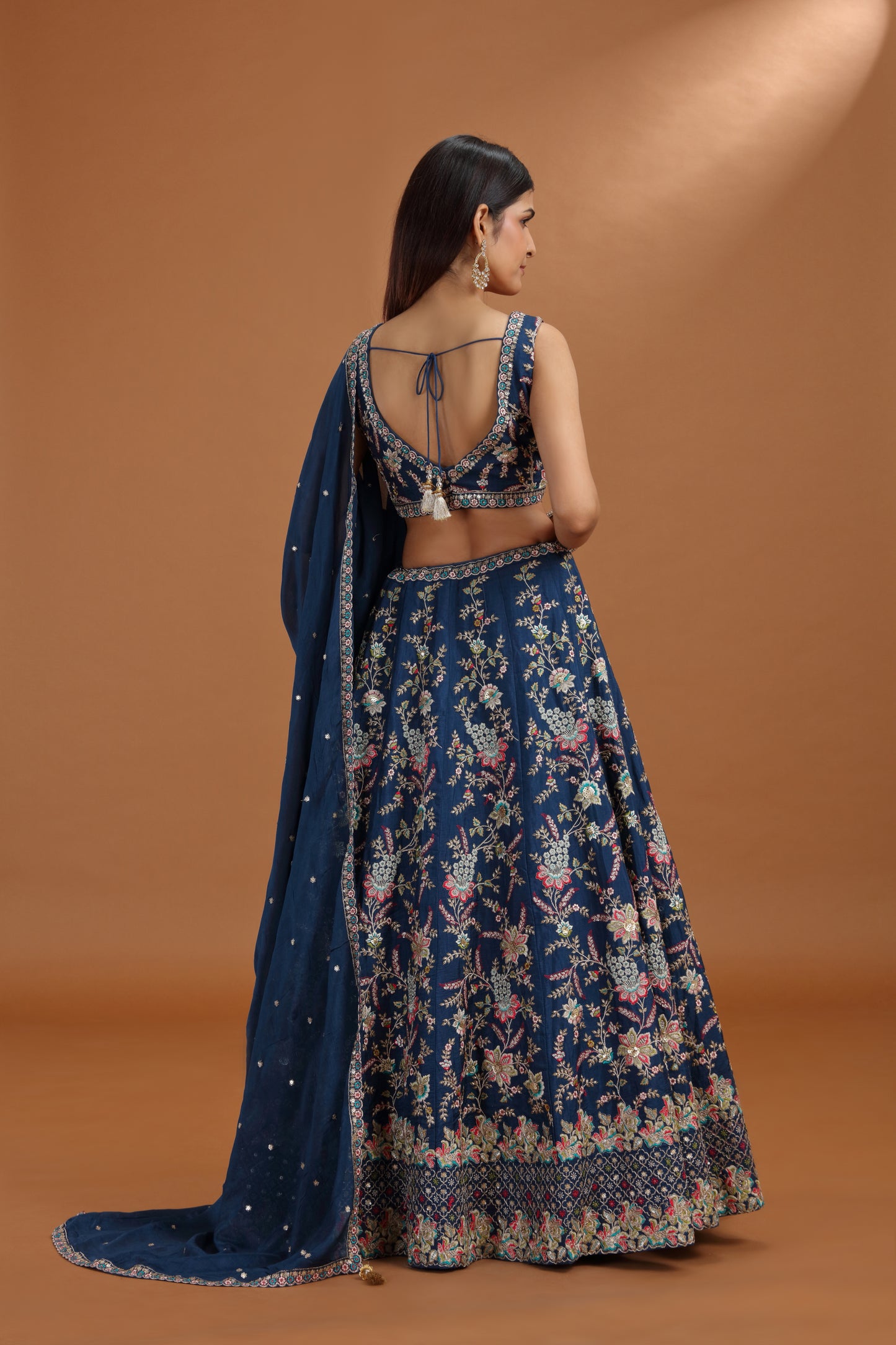 Blue Art Raw Silk Lehenga Set with Crepe Dupatta & Zari Work