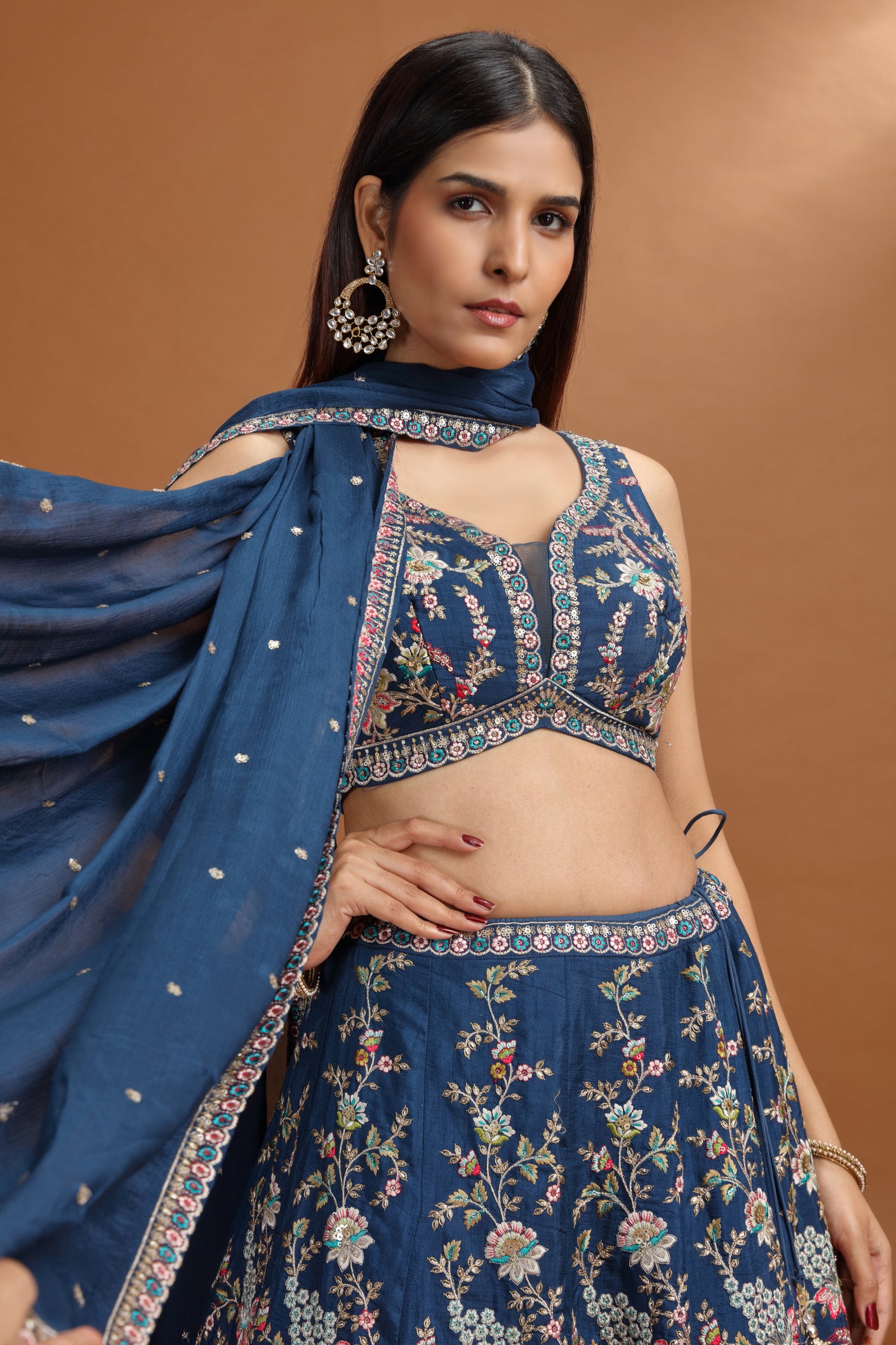 Blue Art Raw Silk Lehenga Set with Crepe Dupatta & Zari Work