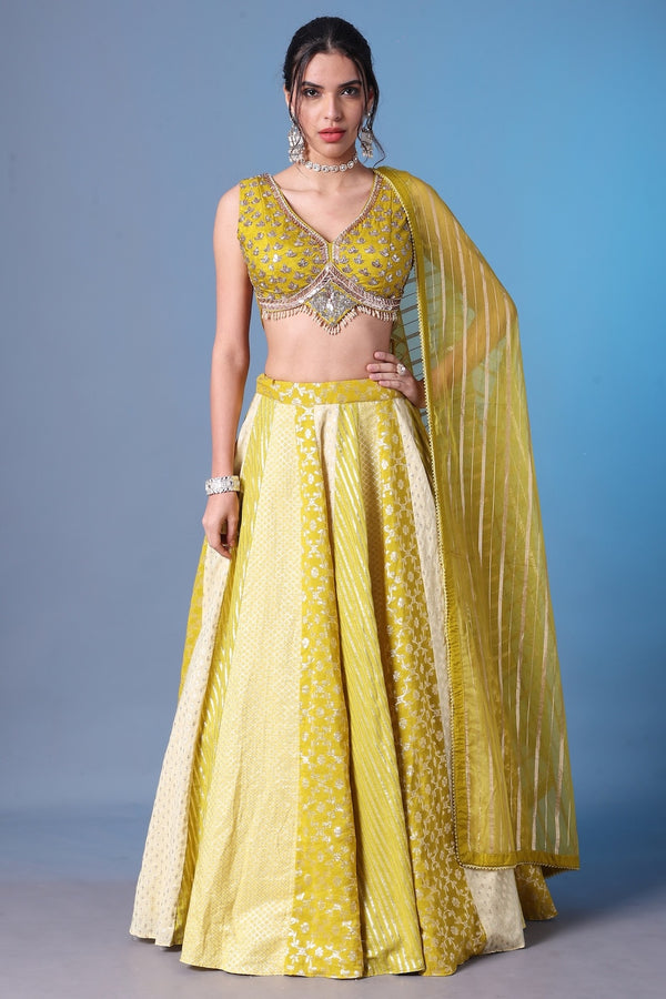 Emerald Green Banarasi Silk Lehenga with Zardosi & Cutdana Work