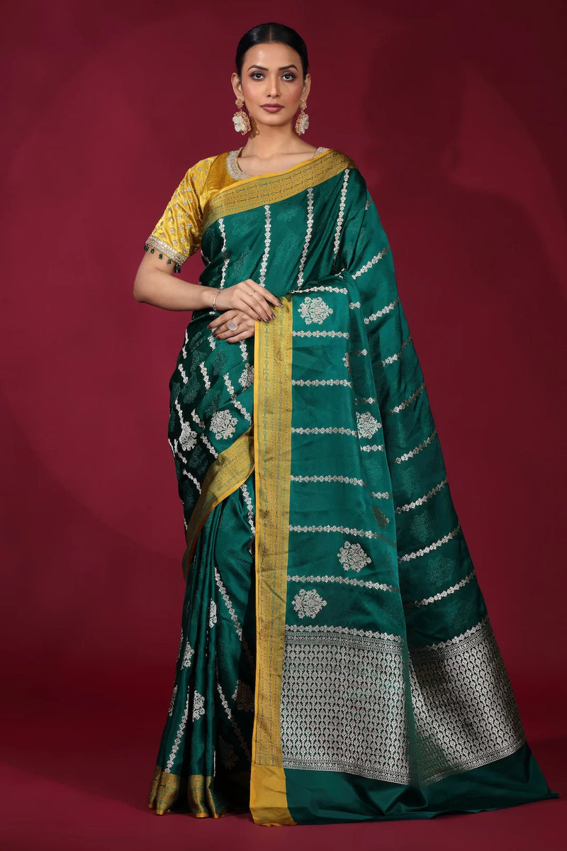 Emerald Green Banarasi Silk Saree with Traditional Zari Weaving