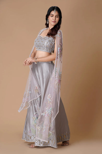Grey Indo Western Palazzo Set with Dupatta