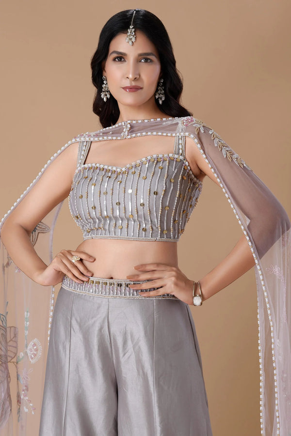 Grey Indo Western Palazzo Set with Dupatta