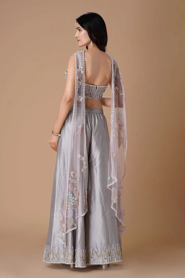 Grey Indo Western Palazzo Set with Dupatta