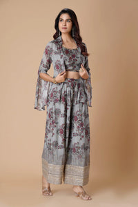 Lush Grey Printed Indo-Western Sharara Set