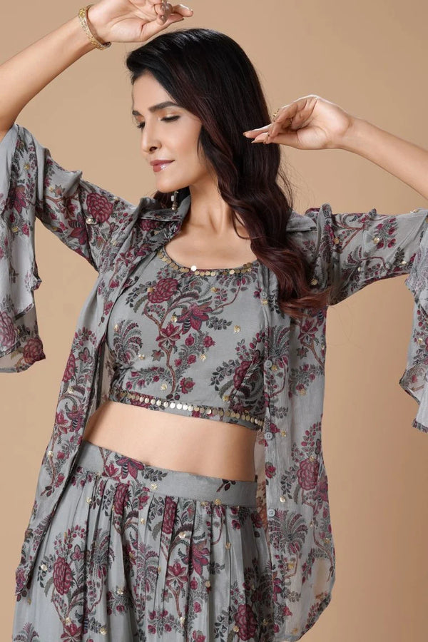 Lush Grey Printed Indo-Western Palazzo Set