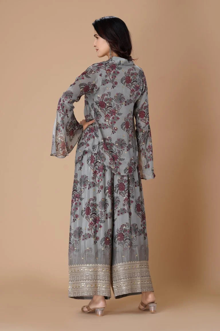 Lush Grey Printed Indo-Western Palazzo Set