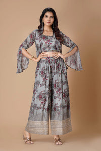 Lush Grey Printed Indo-Western Sharara Set
