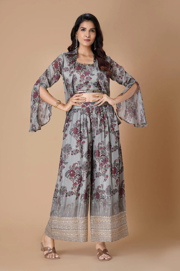 Lush Grey Printed Indo-Western Palazzo Set