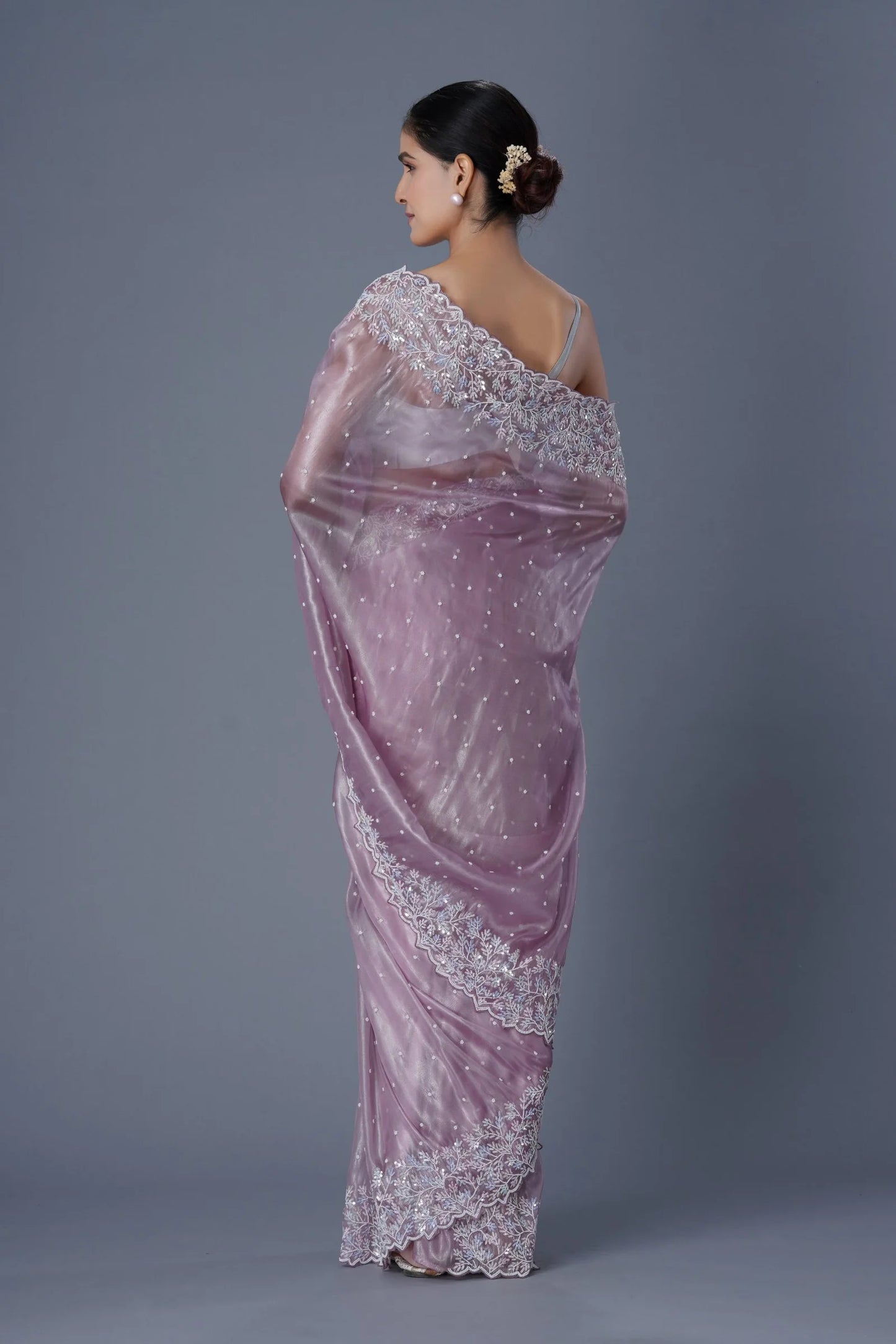 Pastel Mauve Saree with Sequin & Pearl Embroidery