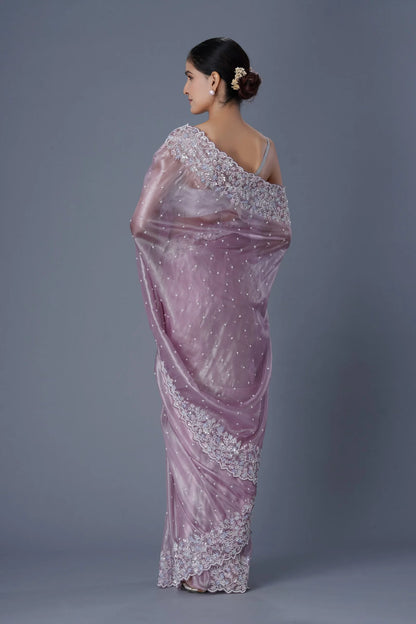 Pastel Mauve Saree with Sequin & Pearl Embroidery
