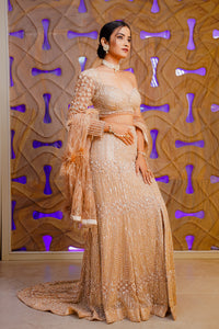 Gold Net Lehenga Set with Sequins & Stone Embellishment