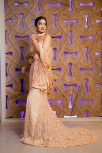 Gold Net Lehenga Set with Sequins & Stone Embellishment