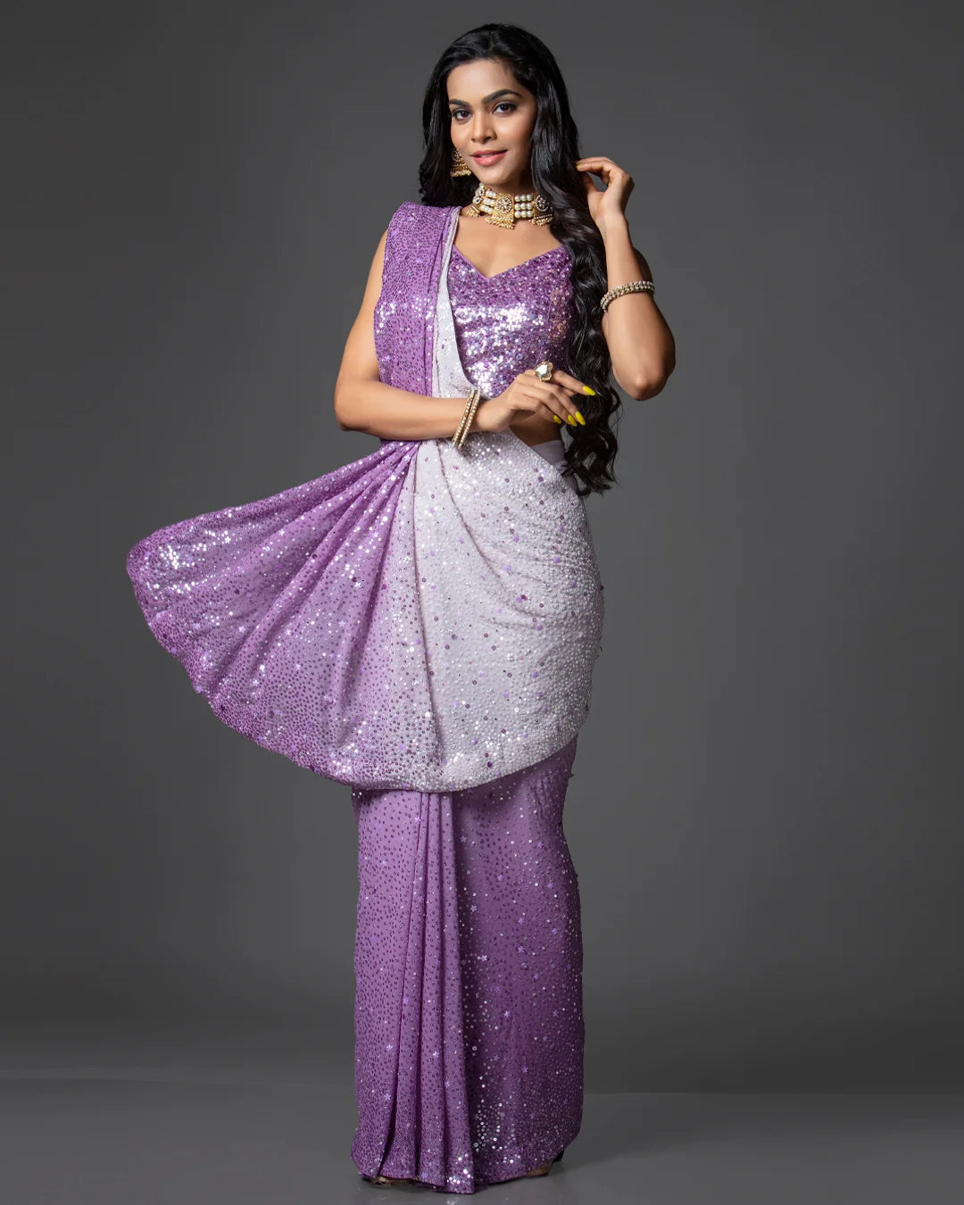 Lilac Georgette Saree with Sequin Embellished Crepe Blouse
