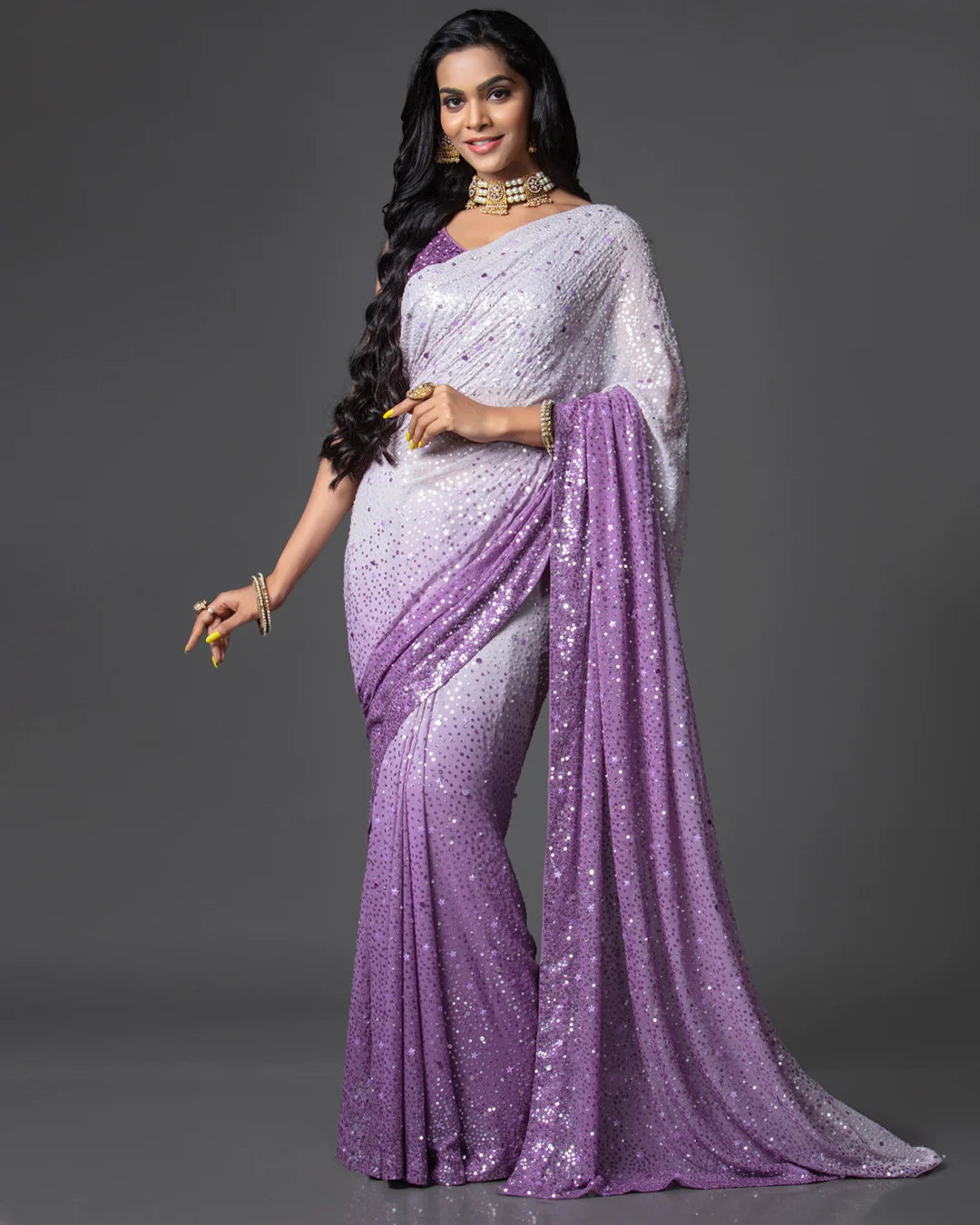 Lilac Georgette Saree with Sequin Embellished Crepe Blouse