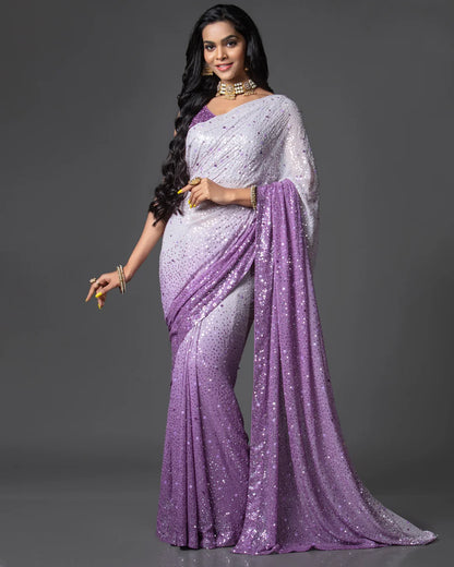 Lilac Georgette Saree with Sequin Embellished Crepe Blouse