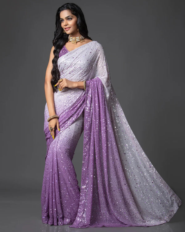 Lilac Georgette Saree with Sequin Embellished Crepe Blouse
