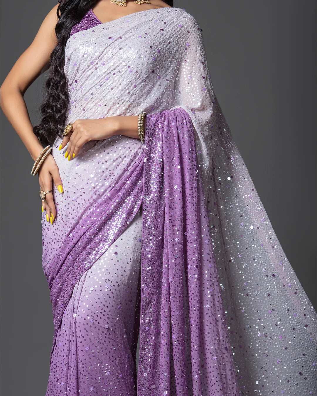 Lilac Georgette Saree with Sequin Embellished Crepe Blouse