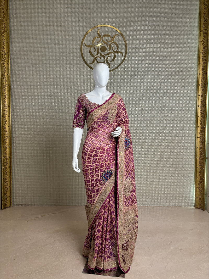 Purple Georgette Saree with Stitched Kathan Silk Blouse