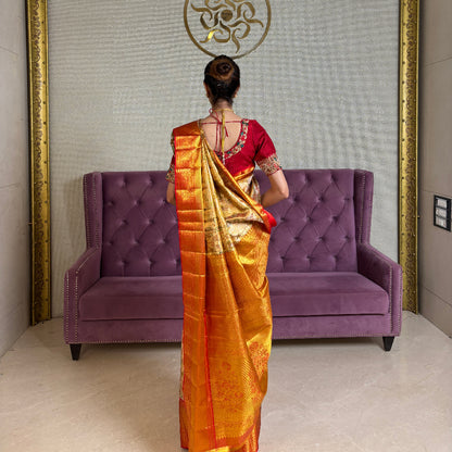 Golden Kanjivaram Silk Saree with Minakari Work