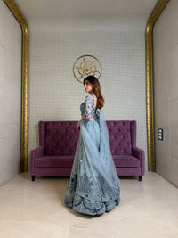 Smoky Grey Net Lehenga Set with Abla, Cutdana & Sequin Embellishments