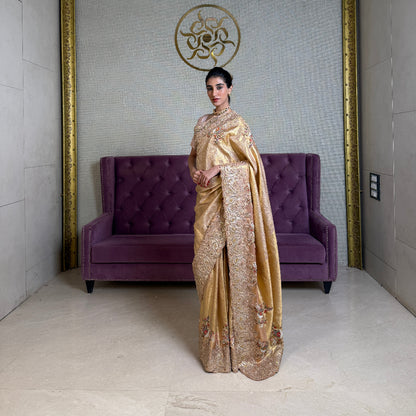 Gold Kanjivaram Silk Saree with Gota Patti and Dori Work