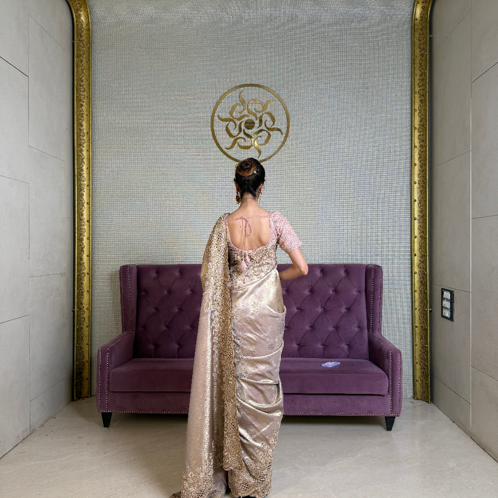 Mauve Kanjivaram Silk Saree with Dori and Hand Embellishments