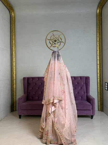 Blush Pink Raw Silk Bridal Lehenga Set with Zardosi, Resham & Pearl Work