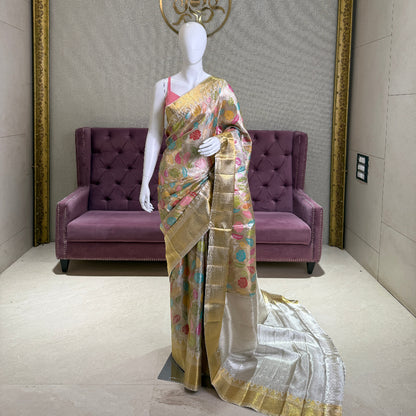 White Kanjivaram Silk Saree with Minakari Work