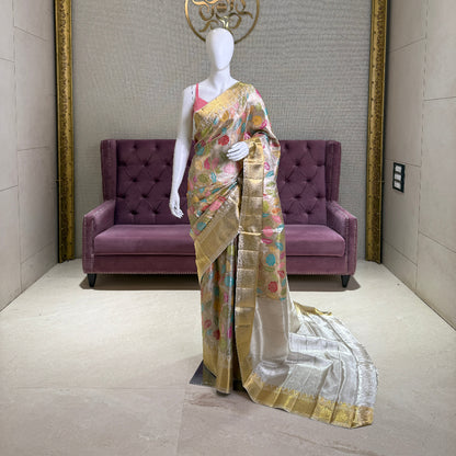 White Kanjivaram Silk Saree with Minakari Work