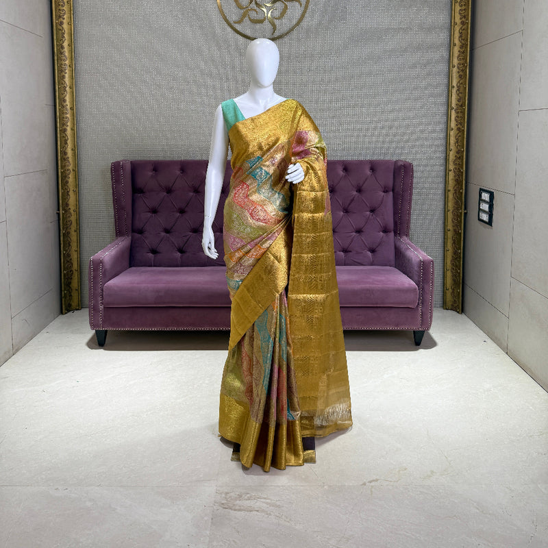 Golden Shade Kanjivaram Silk Saree with Minakari Detailing