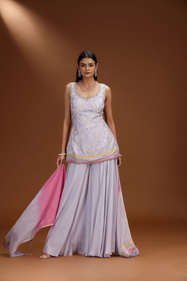 Purple Salwar Suit with Mirror and Zari Embroidery